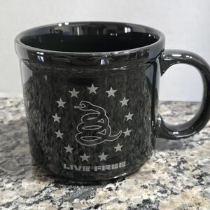Flat Lip Ceramic Coffee Mug Live Free Snake Black